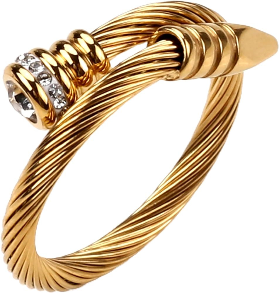 Ring for Women Adjustable Cable Nail Rings Open Stackable Cubic Zirconia Vintage Designer Fashion... | Amazon (US)