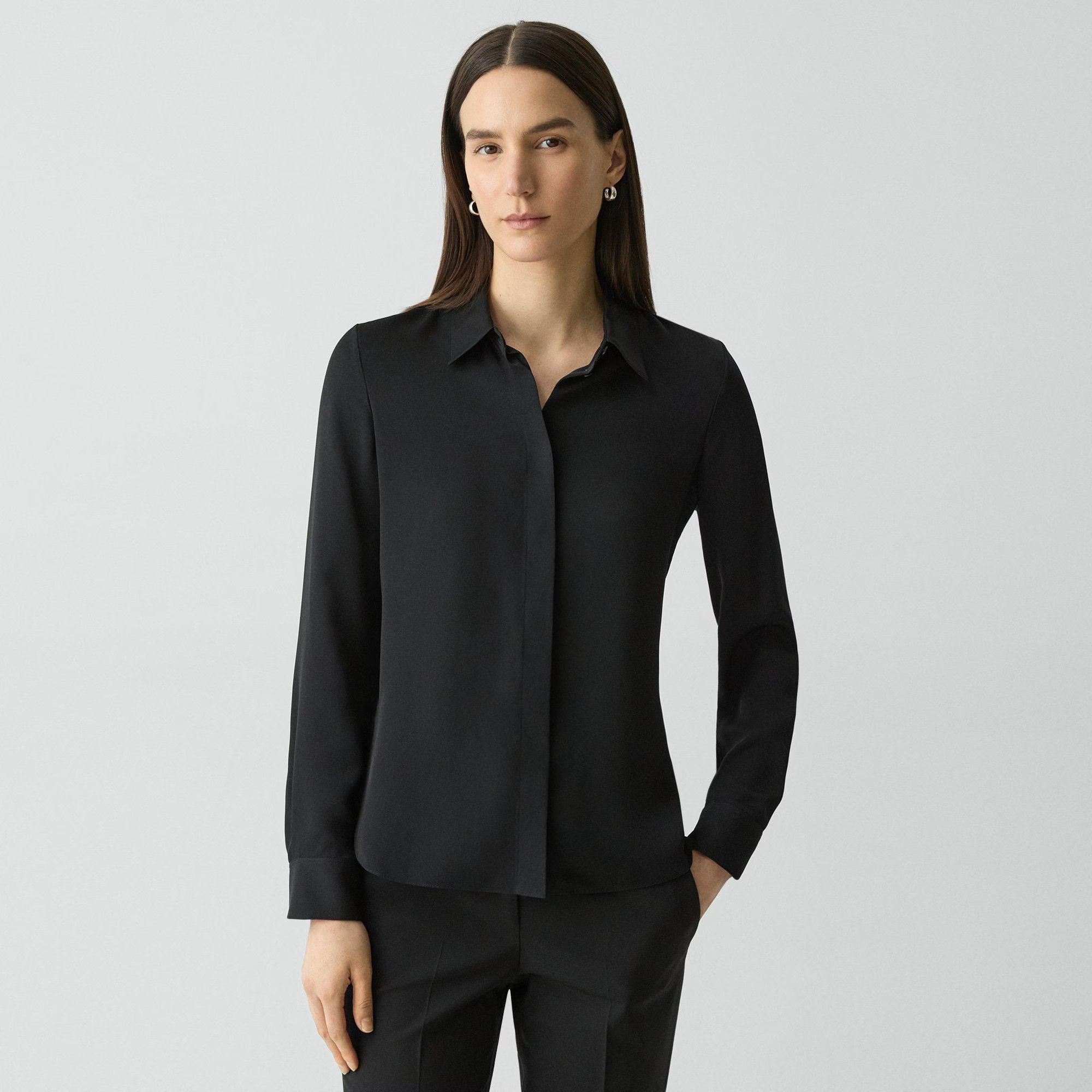 Fitted Shirt in Silk Georgette | Theory