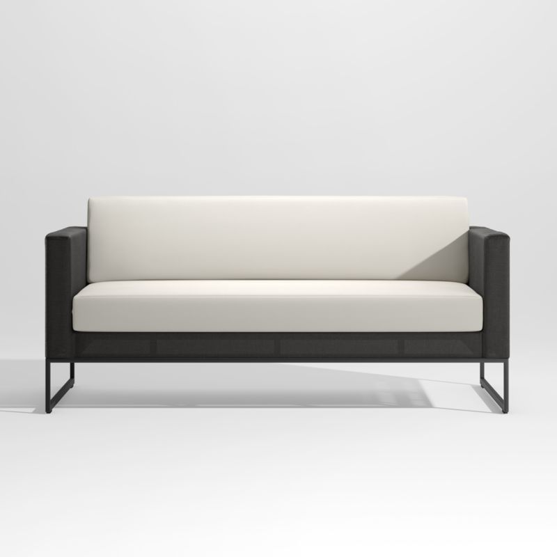 Dune Black Outdoor Sofa with White Cushions + Reviews | Crate & Barrel | Crate & Barrel