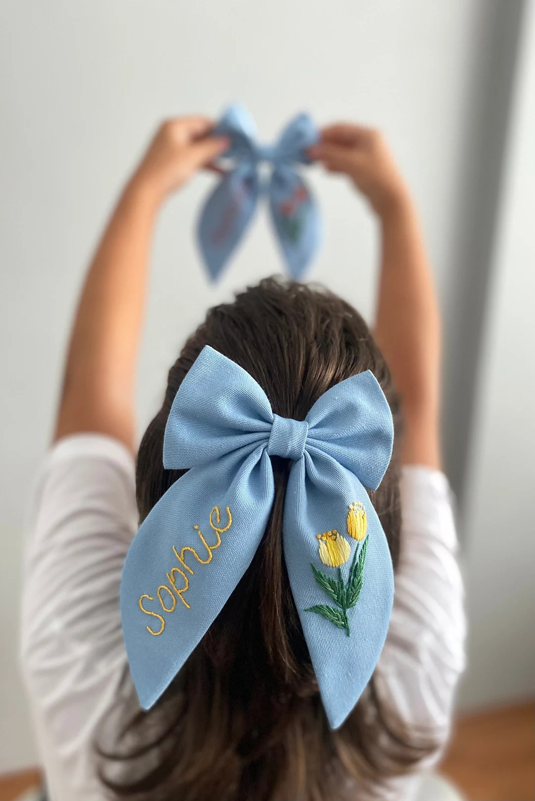 Personalized Custom Name Hair Bow Tulip Flower Hand Embroidered Bow Mrs Hair Clip Birthday Brides... | Etsy (US)