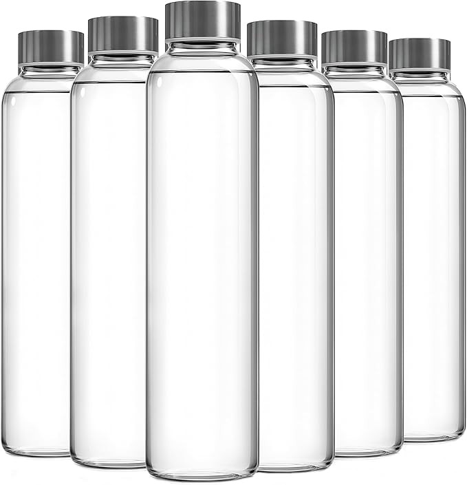Epica Clear Glass Bottles with Lids, 18oz Resuable Glass Water Bottles for Juicing with Stainless... | Amazon (US)