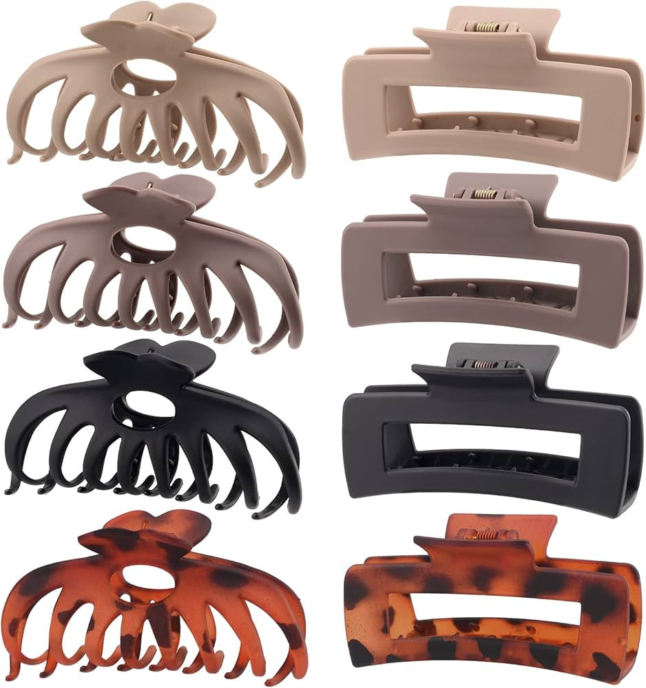 8 Pack 4.3 Inch Big Hair Claw Clips for Women Thin Thick Curly Hair, Large Matte Neutral hair Cli... | Amazon (US)