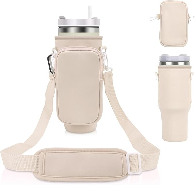Water Bottle Carrier Bag with Pouch Compatible with Stanley 40oz Tumbler with Handle, Water Bottl... | Amazon (US)