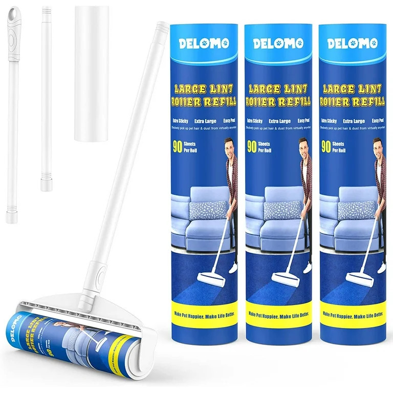 Floor Lint Rollers, DELOMO 9.45 in Large Lint Rollers for Pet Hair, Sticky Rollers with Long Hand... | Walmart (US)