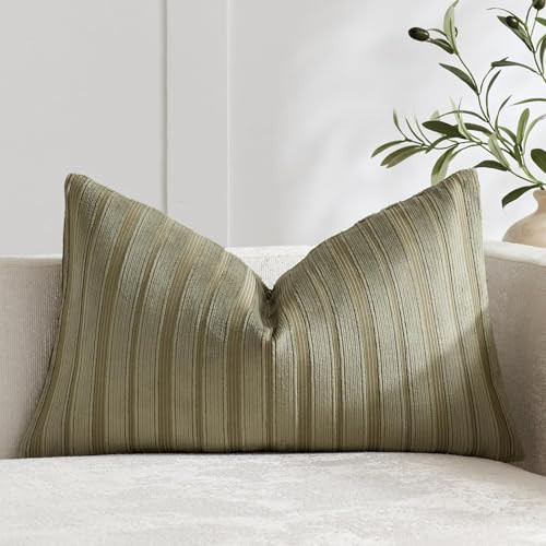 DEZENE 12x20 Olive Green Lumbar Pillow Covers Soft Striped Corduroy Spring Summer Outdoor Rectangular Throw Pillow Cases for Couch Sofa Bedroom Living Room Home Decor | Amazon (US)