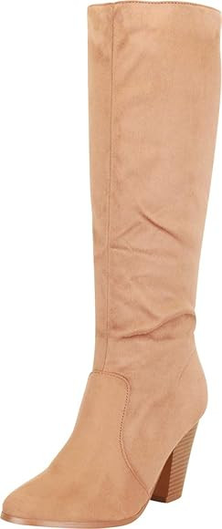 Cambridge Select Women's Chunky Stacked Block High Heel Mid-Calf Boot | Amazon (US)