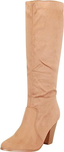 Cambridge Select Women's Chunky Stacked Block High Heel Mid-Calf Boot | Amazon (US)