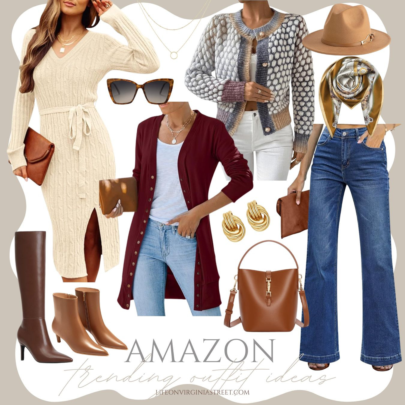 Loving these trending outfit ideas from Amazon for fall! These stylish pieces include a cableknit sweater dress, long cardigan, bubble cardigan, wide leg jeans, a felt hat, bucket bag, trendy boots and booties and more! #seasonal #ltkover40 #ltkfindsunder50 #ltkfindsunder100 #ltkstyletip #ltkmidsize #ltkworkwear #ltkshoecrush #ltkitbag 

 

#LTKSeasonal #LTKSaleAlert #LTKFindsUnder50