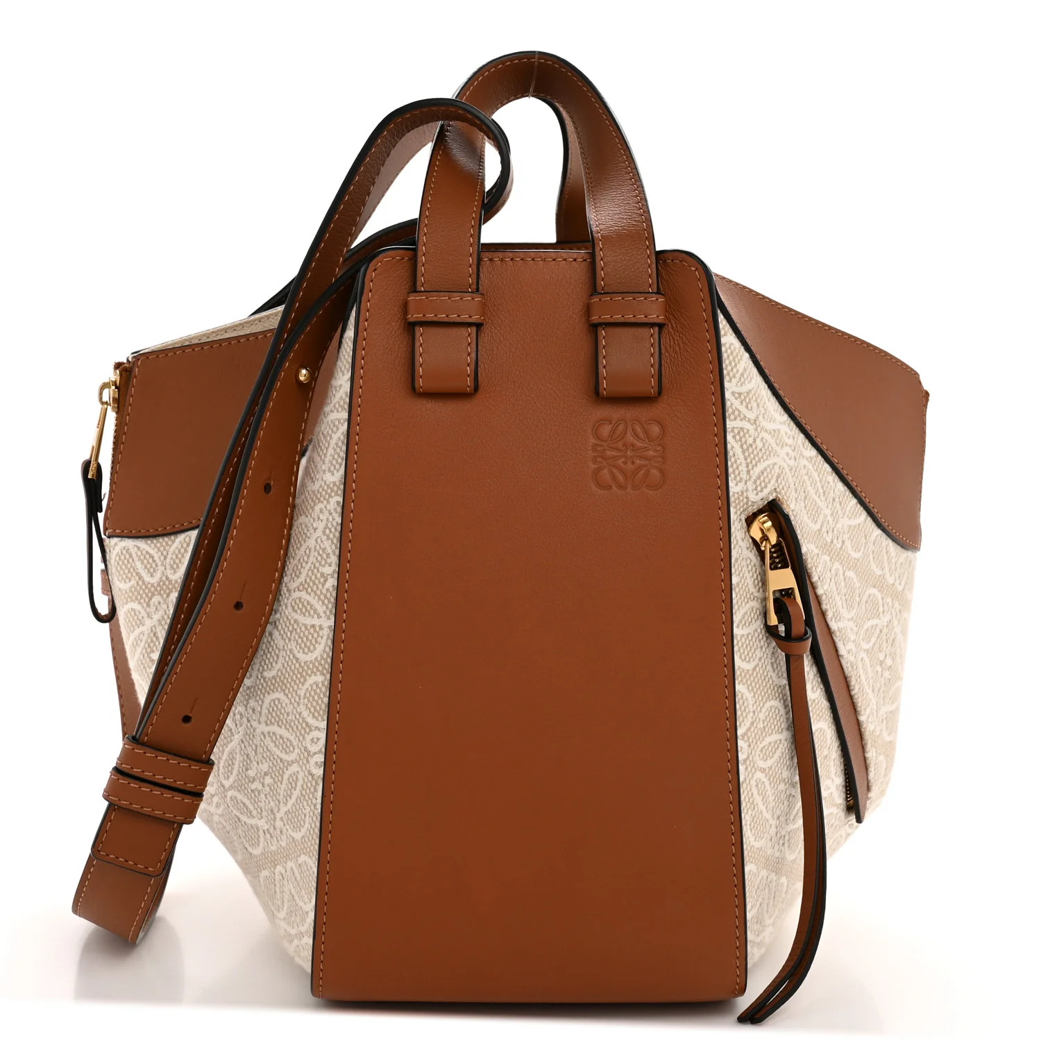 Calfskin Canvas Anagram Small Hammock Shoulder Bag Ecru Tan | FASHIONPHILE (US)