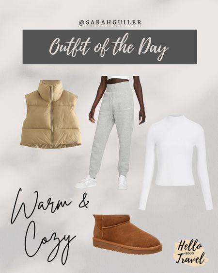 Puffer vest. Amazon fashion. Nike sweatpants. Mock neck top. Ultra mini boots. Everyday style. Cozy outfit. Winter outfit. Loungewear. Amazon finds. 

#LTKunder100 #LTKFind #LTKstyletip
