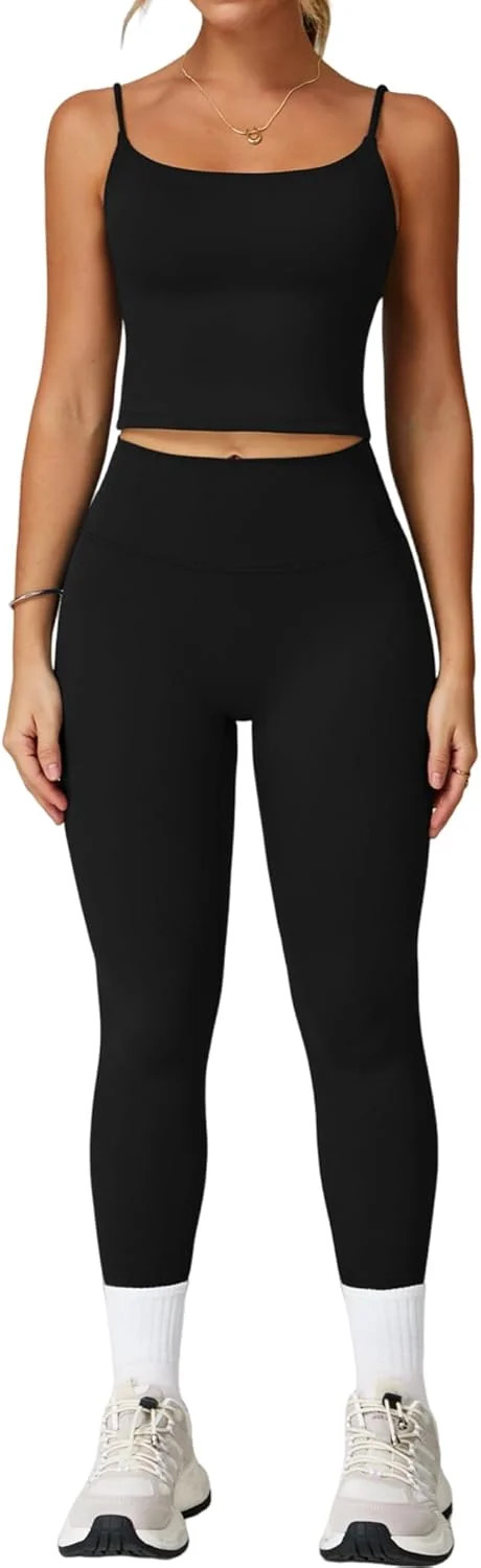 PISONIC Womens Workout Sets Two Piece Spaghetti Straps Tank Top Matching High Waist Leggings Gym ... | Walmart (US)