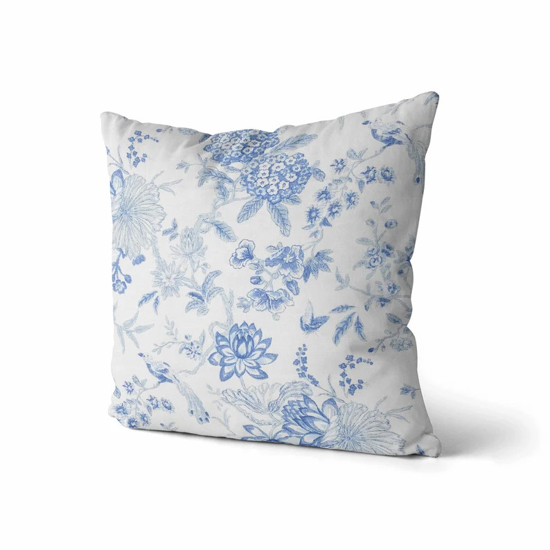 White and Blue Floral Pillow Cover // Blue Pillow Cover // | Etsy | Etsy (US)