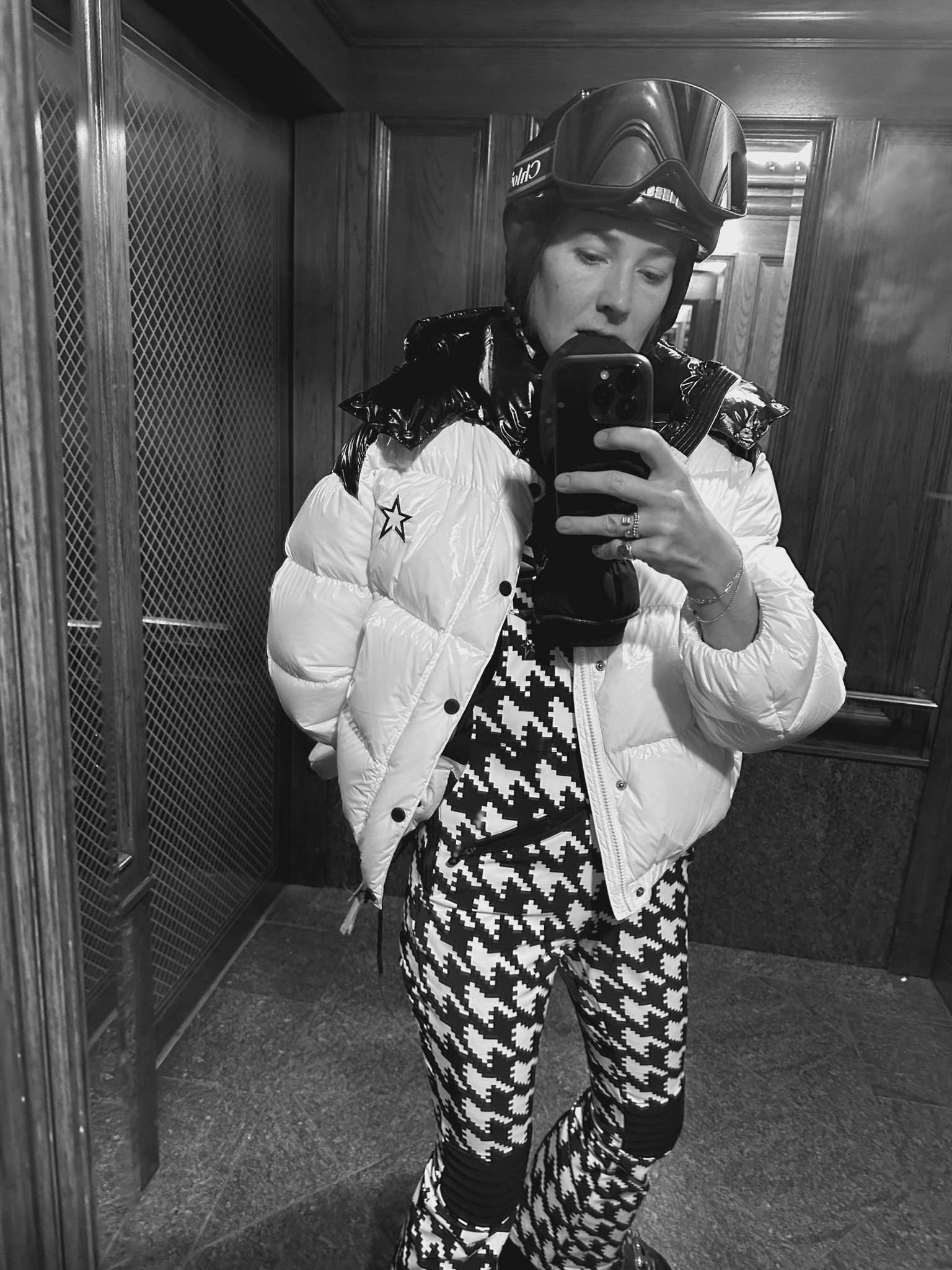 Perfect Moment houndstooth ski overalls that have been my favorite on the slopes this year. Wearing size small. 

#LTKfit #LTKSeasonal