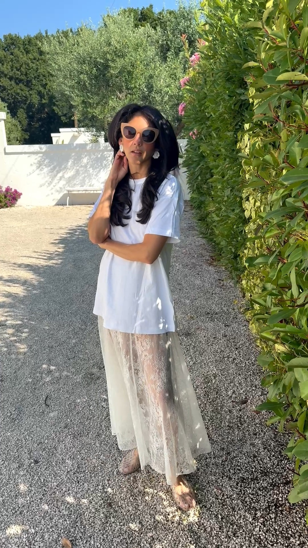 Friday night dinner fit. Simple, casual and a little extra. A white mesh skirt is perfect for summer travel, wear it on top of a bathing suit or wear an oversized shirt for tee for an al fresco dinner in southern Italy.

#LTKootd #LTKTravel #LTKOver40