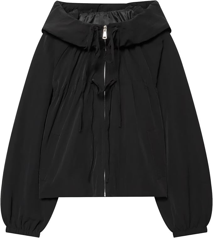 Womens Hooded Bomer Jackets Lightweight Gathered Coats | Amazon (US)