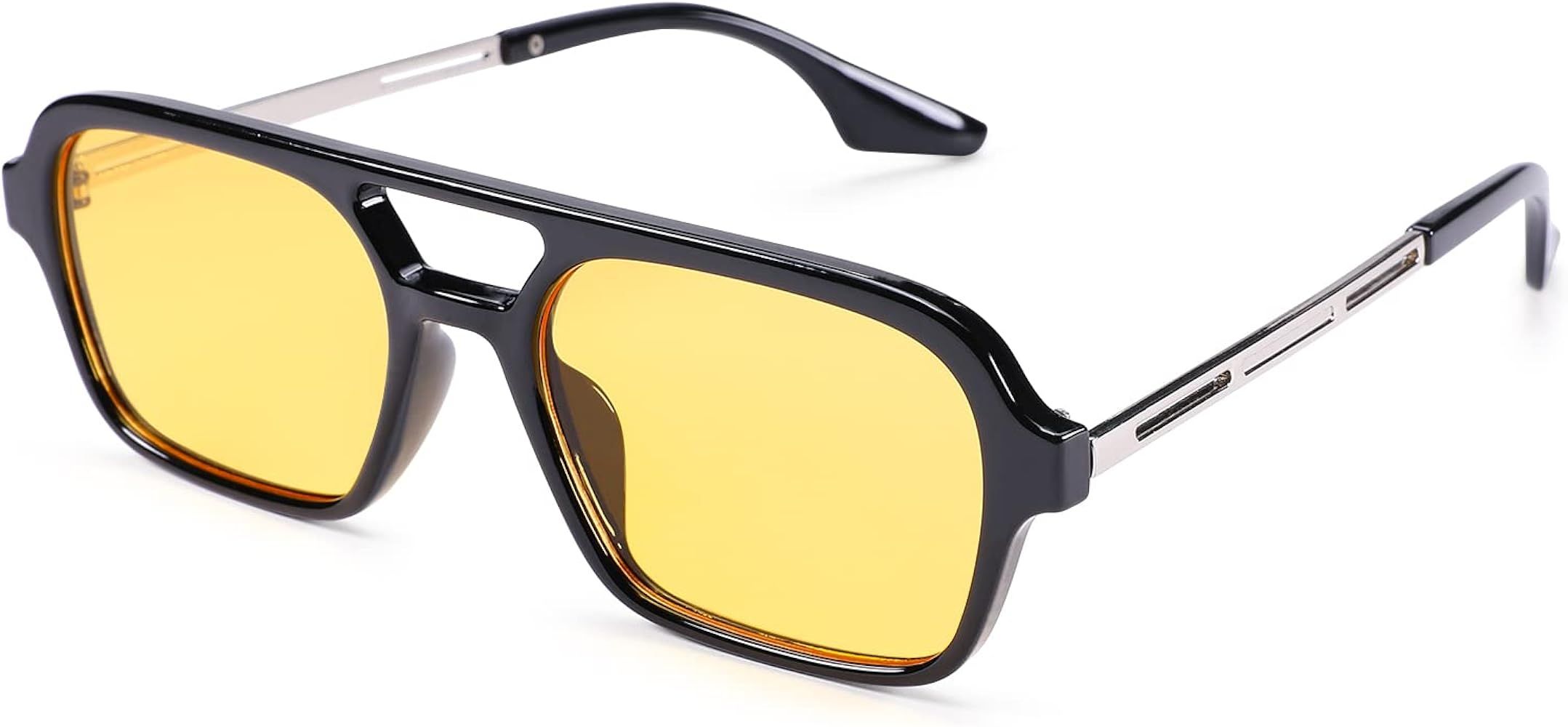 COASION Vintage 70s Flat Aviator Sunglasses for Women Men Square Metal Design UV400 Protection Sh... | Amazon (US)