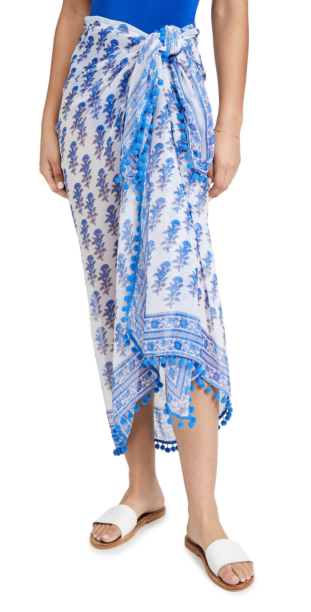 Playa Lucila Border Print Sarong Blue One Size | Shopbop
