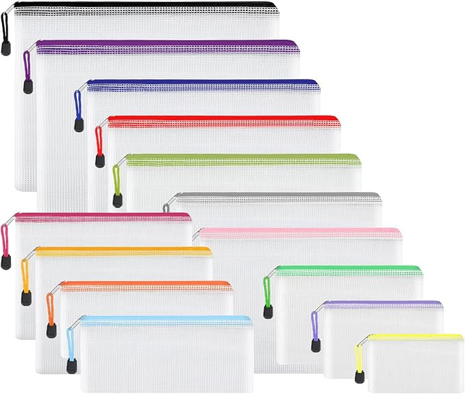 EOOUT 14pcs Zipper Pouches for Organizing, Mesh Zipper Pouch Bags, 8 Sizes 14 Colors Waterproof M... | Amazon (US)