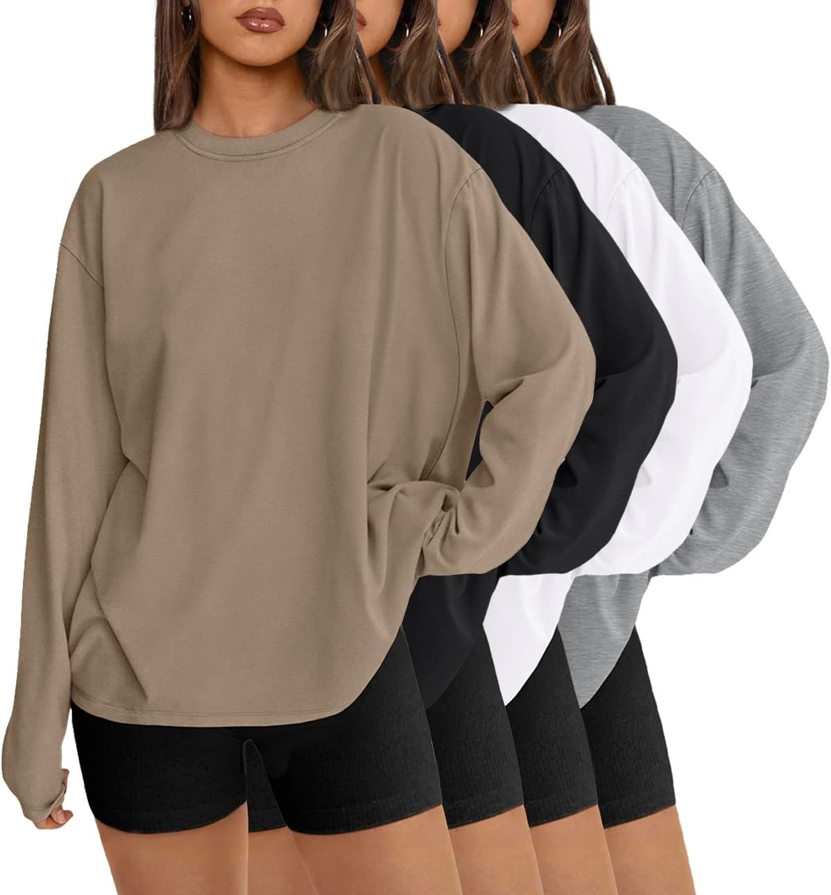 AUTOMET 4 Pack Womens Long Sleeve Oversized T Shirts 2026 Fall Workout Tops | Amazon (US)