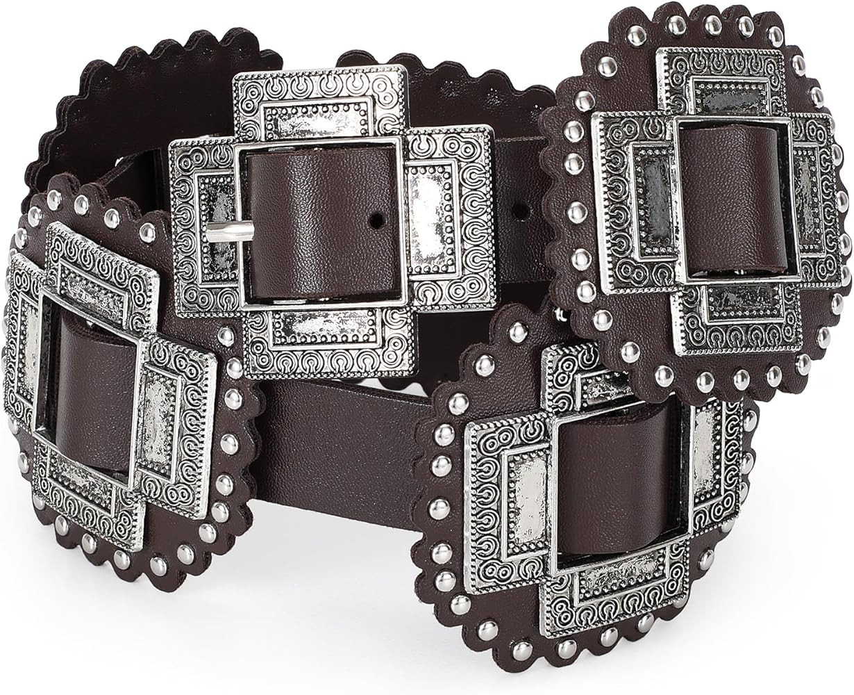 UpFind Women Western Concho Belt Coffee Leather Cowgirl Wide Boho Belt for Dresses Jeans Festival... | Amazon (CA)