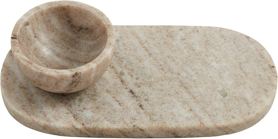 Mud Pie Cream Marble Tidbit Set, tray 4" x 8" | dip 2" x 3" dia | Amazon (US)