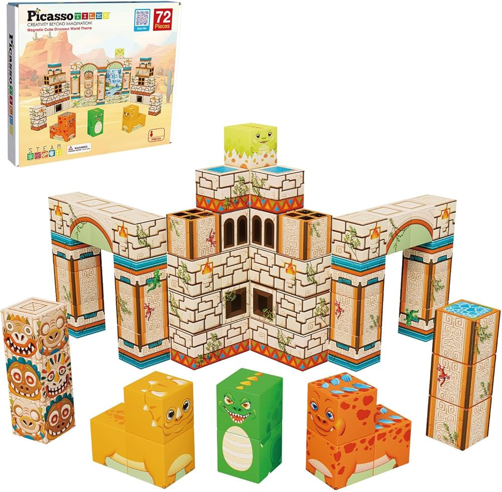 PicassoTiles Magnet Cube Prehistoric World Themed Mix and Match Building Block Construction Toy w... | Amazon (US)