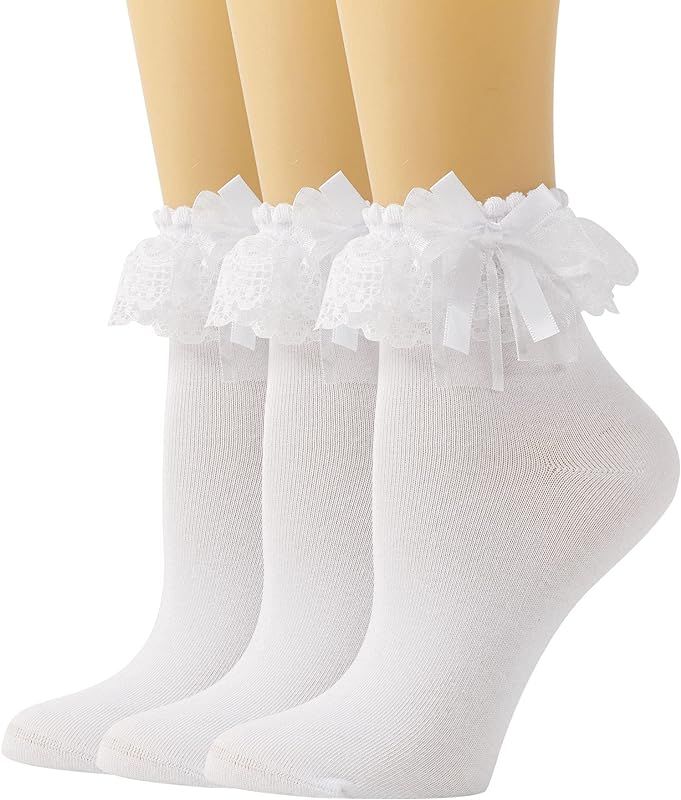 SEMOHOLLI Women Ankle Socks,Lace Ruffle Frilly Comfortable Princess Socks Lace Socks | Amazon (US)