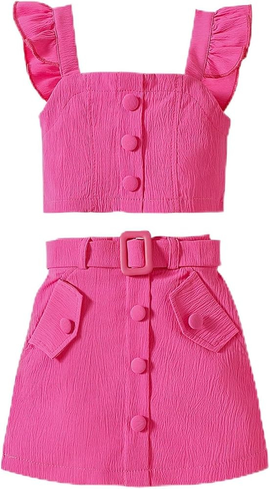 Fernvia Toddler Baby Girl Skirt Set Ruffle Sleeveless Tank Tops and Mini A-Line Belted Skirt 2Pcs... | Amazon (US)