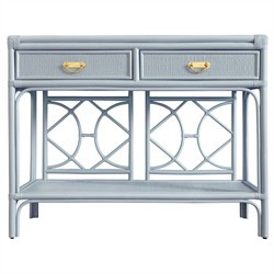 Gideon Coastal Beach Light Blue Rattan Console Table | Kathy Kuo Home