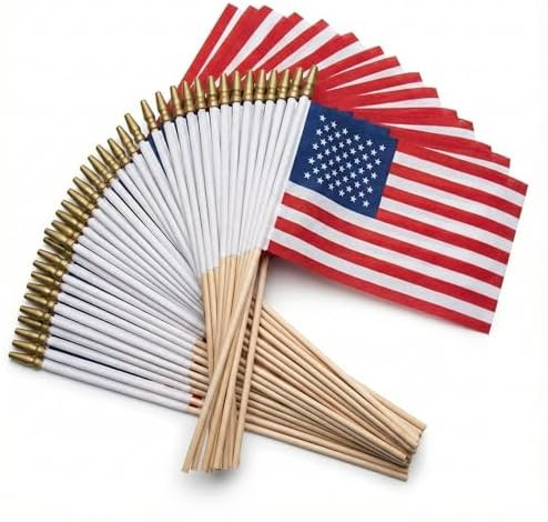 Pack of 100 Mini American Flags - 4x6 Inch Small American Flags on Sticks - Preassembled Handheld... | Amazon (US)