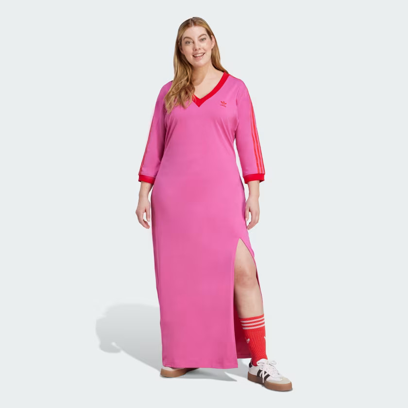 Adicolor Classics 3-Stripes V-Neck Maxi Dress (Plus Size) | adidas (US)
