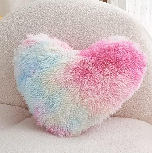 MOOWOO Rainbow Fluffy Heart Pillow,Valentines Day Decor Faux Fur Throw Pillow,Sherpa Plush Shaggy... | Amazon (US)