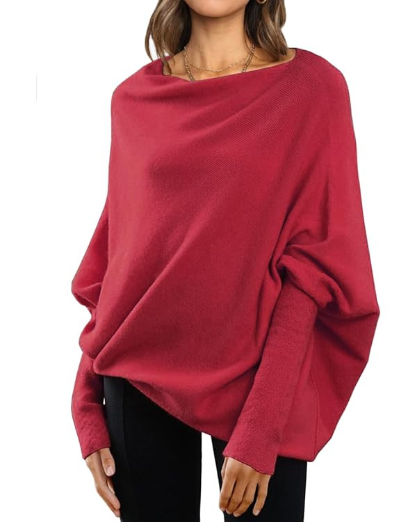LILLUSORY Womens Batwing Oversized Sweaters Assymetrical Off The Shoulder Boat Neck Wrap Tunic To... | Amazon (US)