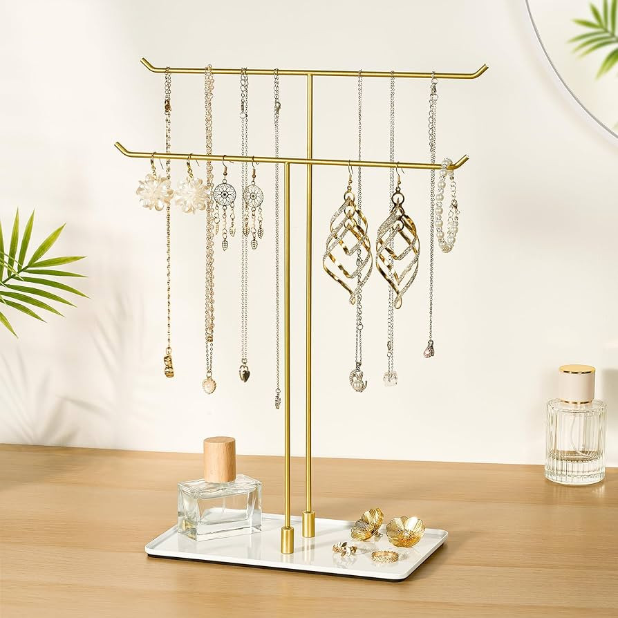 Necklace Stand Aesthetic Necklace Holder: Metal Necklace Organizer for Home Decor, Gold | Amazon (US)