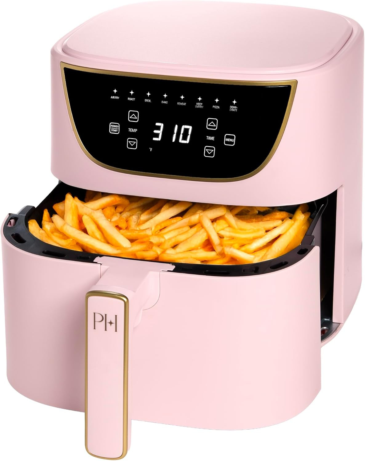 Paris Hilton Air Fryer, Large 6-Quart Capacity, Touchscreen Display, 8-in-1 (Air Fry, Roast, Broil, Bake, Reheat, Keep Warm, Pizza, Dehydrate), Dishwasher Safe and Nonstick Basket and Crisper, Pink | Amazon (US)