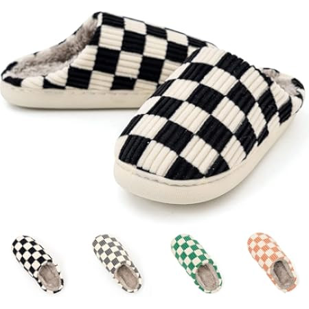 kissxiaoya Unisex House Slippers, Plaid Scuff Slides, Womens Cozy Memory Foam Slipper, Slip on Wa... | Amazon (US)