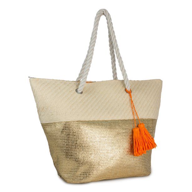 Magid Women's Metallic Color Block Paper Straw Beach Tote Bag with Rope Handle | Walmart (US)