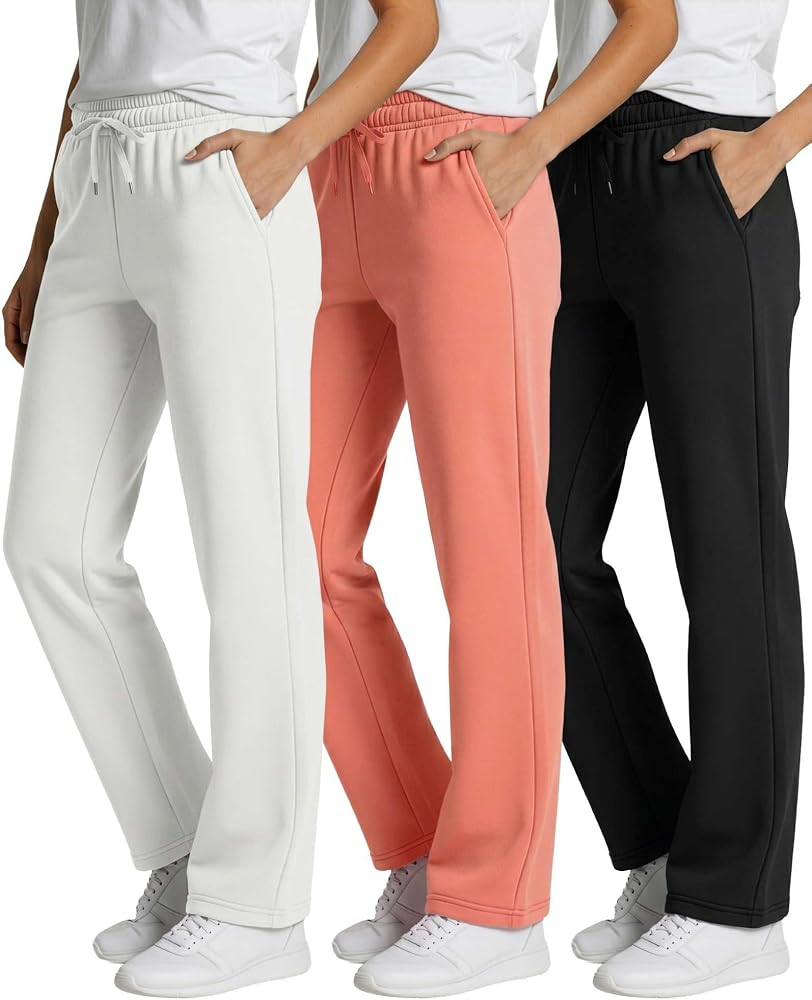 Real Essentials 3 Pack: Women's Relaxed Fit Fleece Open Bottom Sweatpants - Casual Athleisure (Av... | Amazon (US)