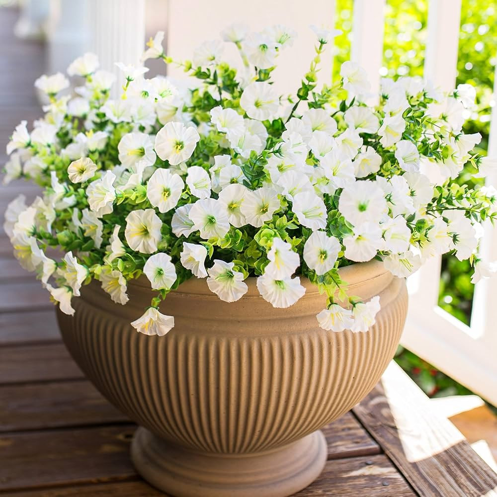 Artificial Flowers Plant for Outdoor Outside Spring Decoration, 12 Bundles Fake White Flowers Sil... | Amazon (US)