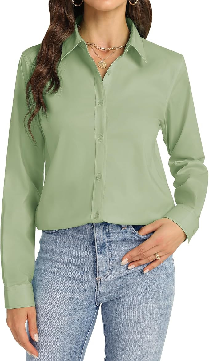J.VER Womens Button Down Shirt Long Sleeve Dress Shirts Stretch Solid Work Blouse | Amazon (US)