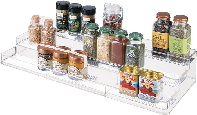 mDesign Plastic Shelf Adjustable & Expandable Spice Rack Organizer with 3 Tiers of Storage for Ki... | Amazon (US)