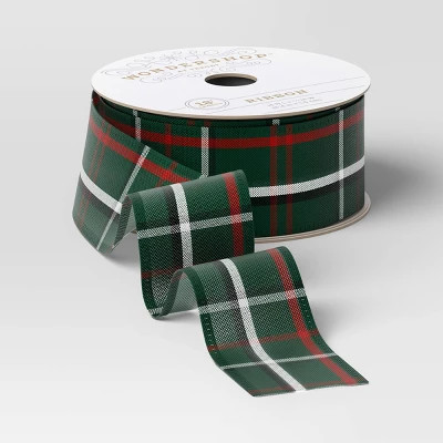 1.5" Plaid Fabric Christmas Ribbon 18' Green - Wondershop™ | Target