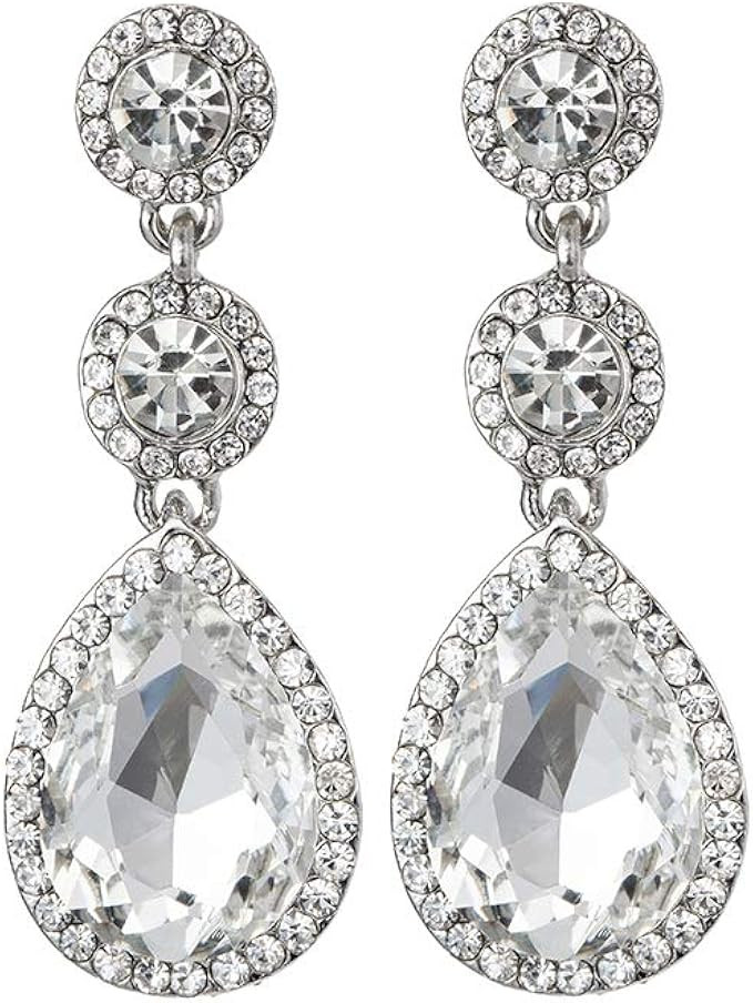 Elegant Wedding Bridal Crystal Tear Drop Dangle Earrings for Women Girls (Teardrop) | Amazon (US)