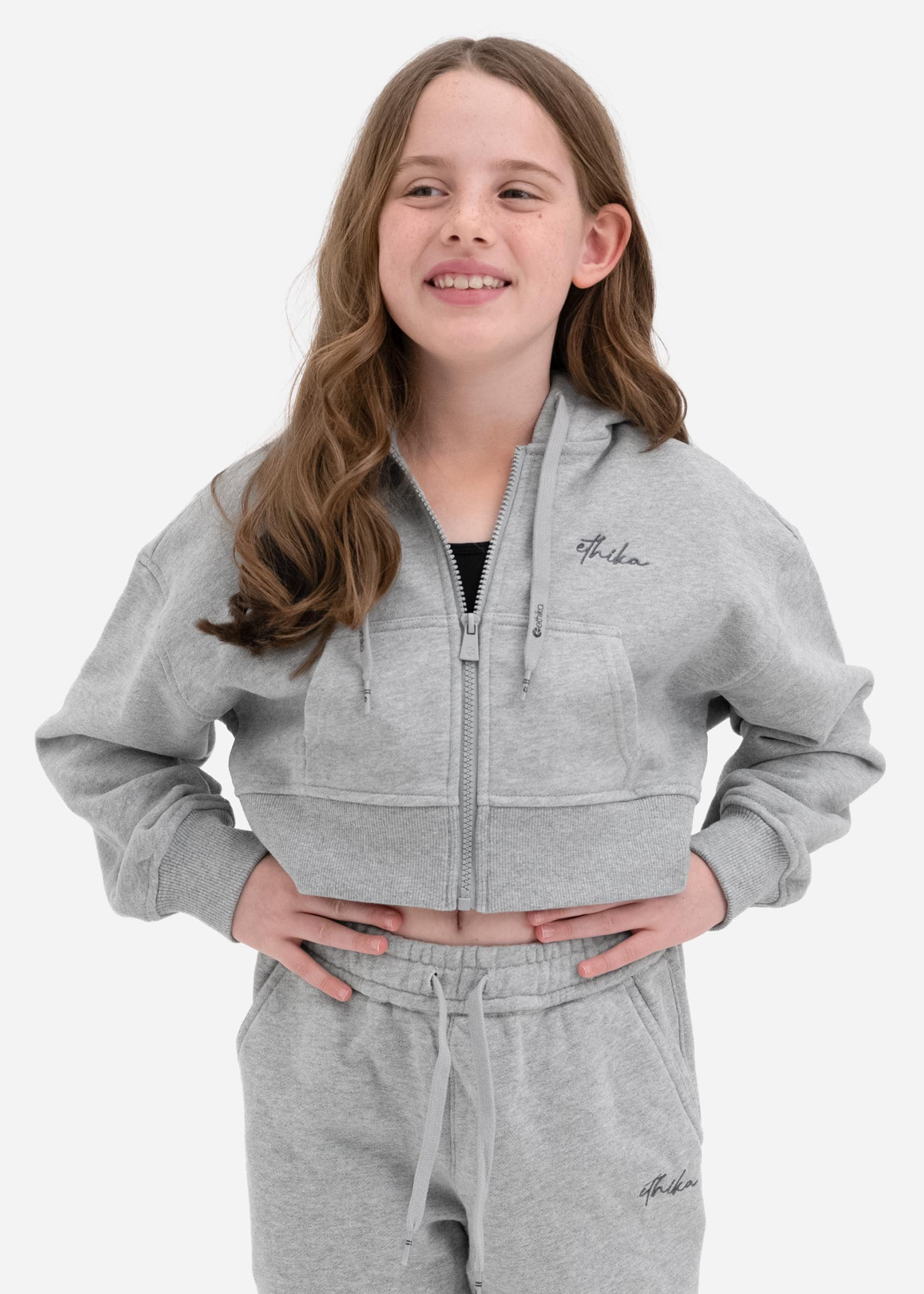 GIRLS CROP ZIP HOODIE Heather | Ethika