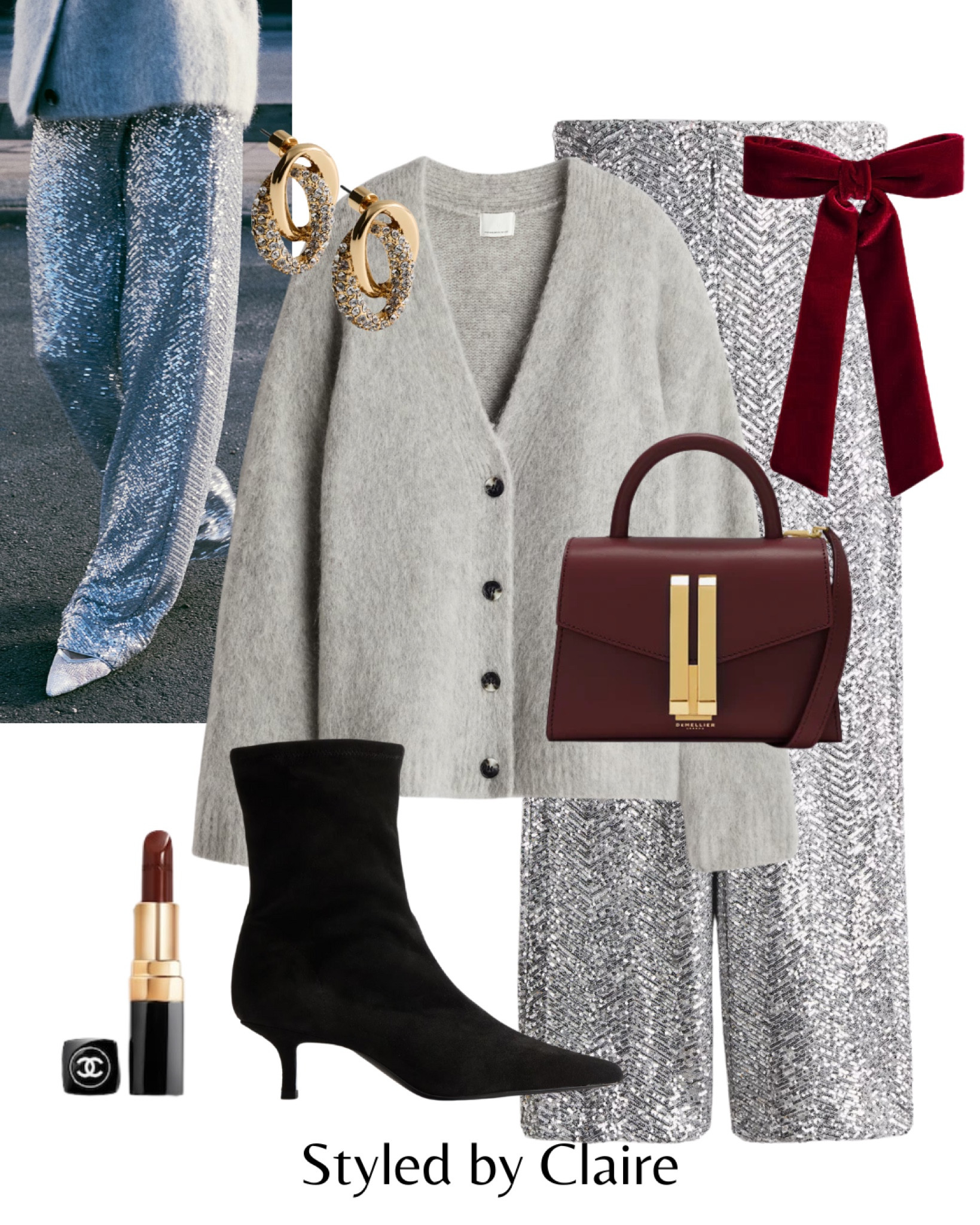 Christmas Concert✨
Tags: sequin trousers H&M mohair knit jumper oversized velvet bow burgundy bag suede heel boot gold earrings fashion festive party night out new year embellished chic women’s style

#LTKpartywear #LTKstyletip #LTKwinter