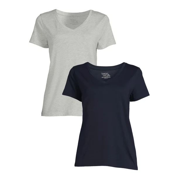 Time and Tru Women's Short Sleeve V-Neck Tee, 2-Pack - Walmart.com | Walmart (US)