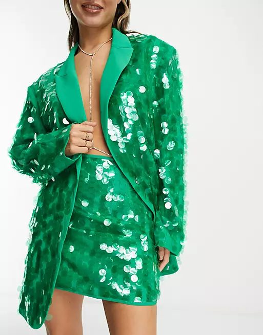 ASOS EDITION sequin mini skirt in green | ASOS (Global)
