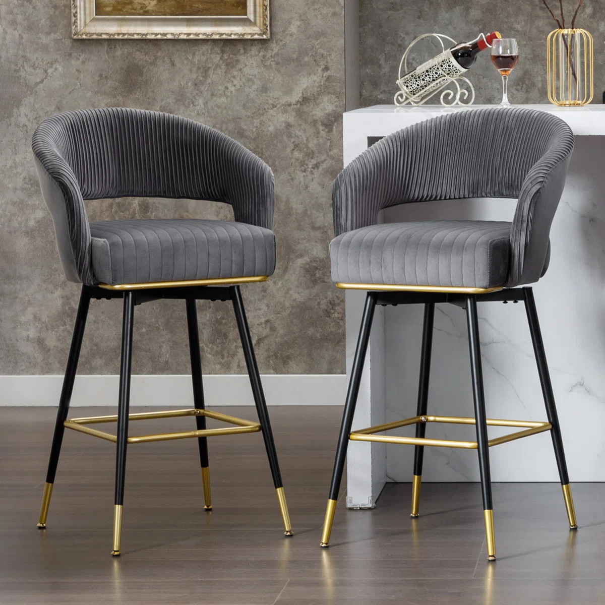 Roellig 29.5 '' Swivel Upholstered Bar Stool with Metal Frame (Set of 2) | Wayfair North America