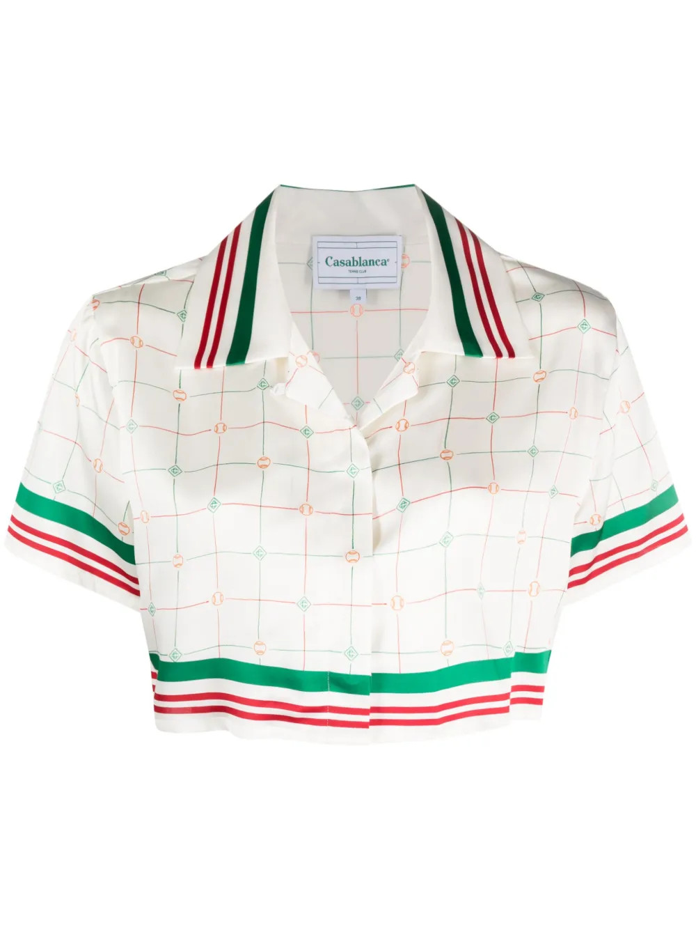 Casablanca Tennis Check Cropped Silk Shirt - Farfetch | Farfetch Global