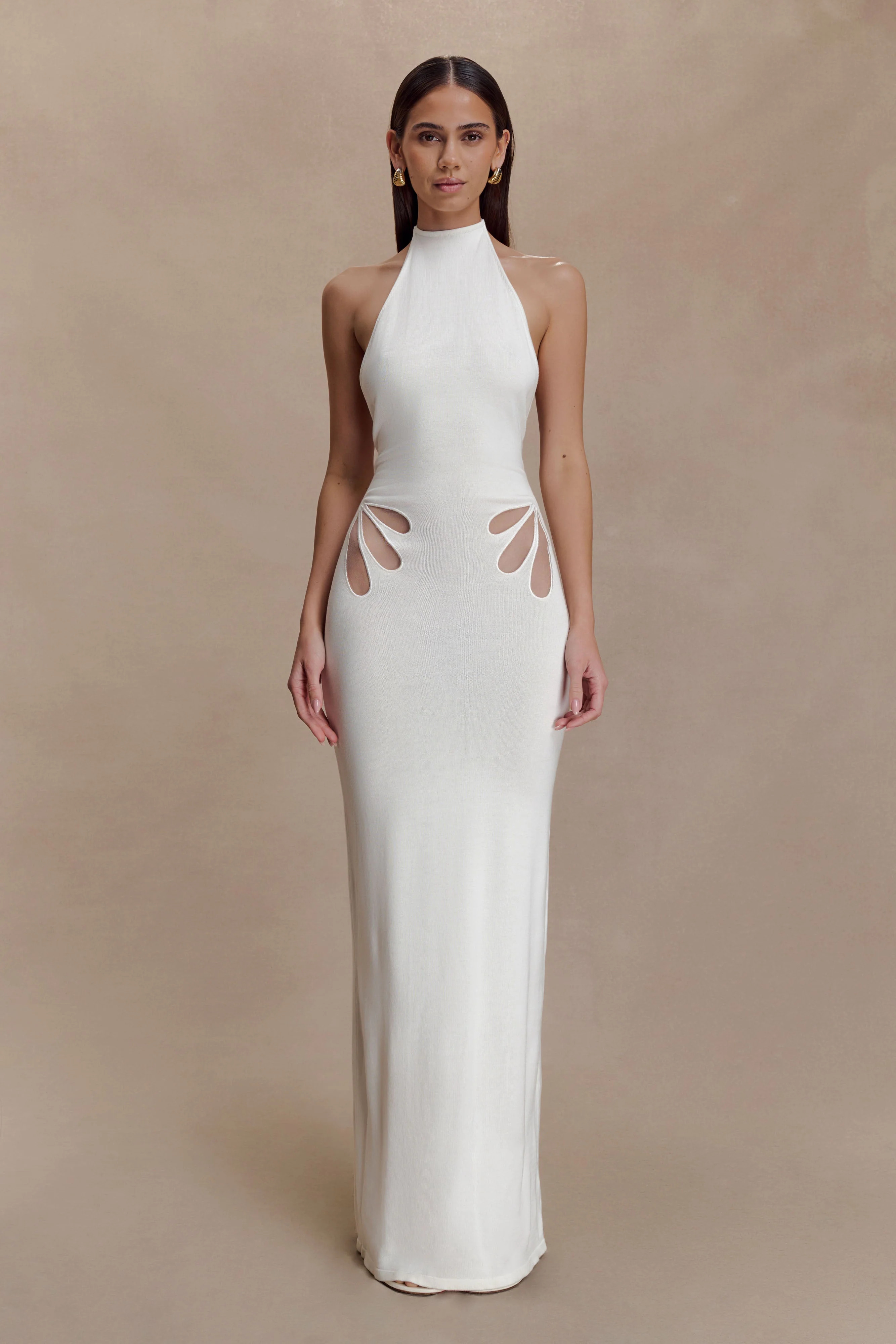 Brock Knit Halter Maxi Dress - White | MESHKI US